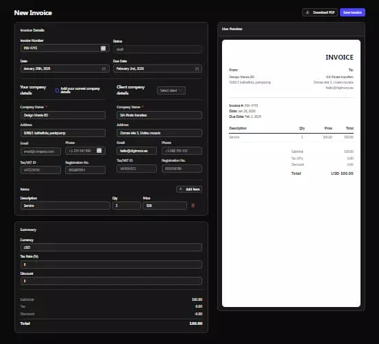 Invoice Editor Interface