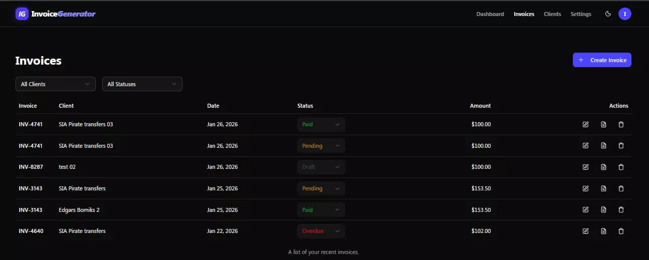 Invoice management list